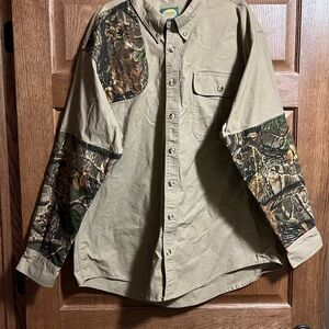 Cabela's Tan and Camouflage shooting Button Down Shirt